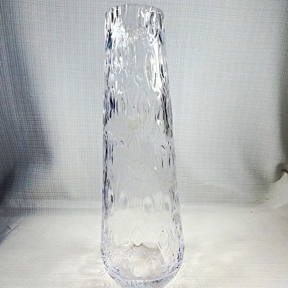 Vintage Mid-Century Scandinavian Style Clear Bubble Textured Glass Vase 10.25
